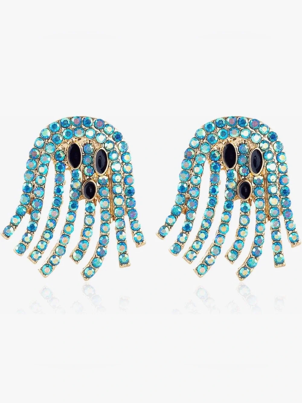 Crystal Ghost Drop Earrings - Blue, Silver, Pink